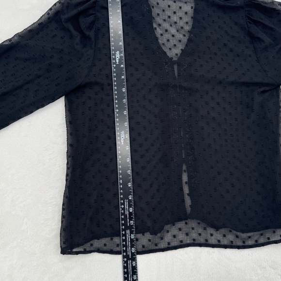 Zara Women Black Sheer Dobby Dot Lace Trim Ruffle Neck Button Front Blouse Small - Picture 5 of 6